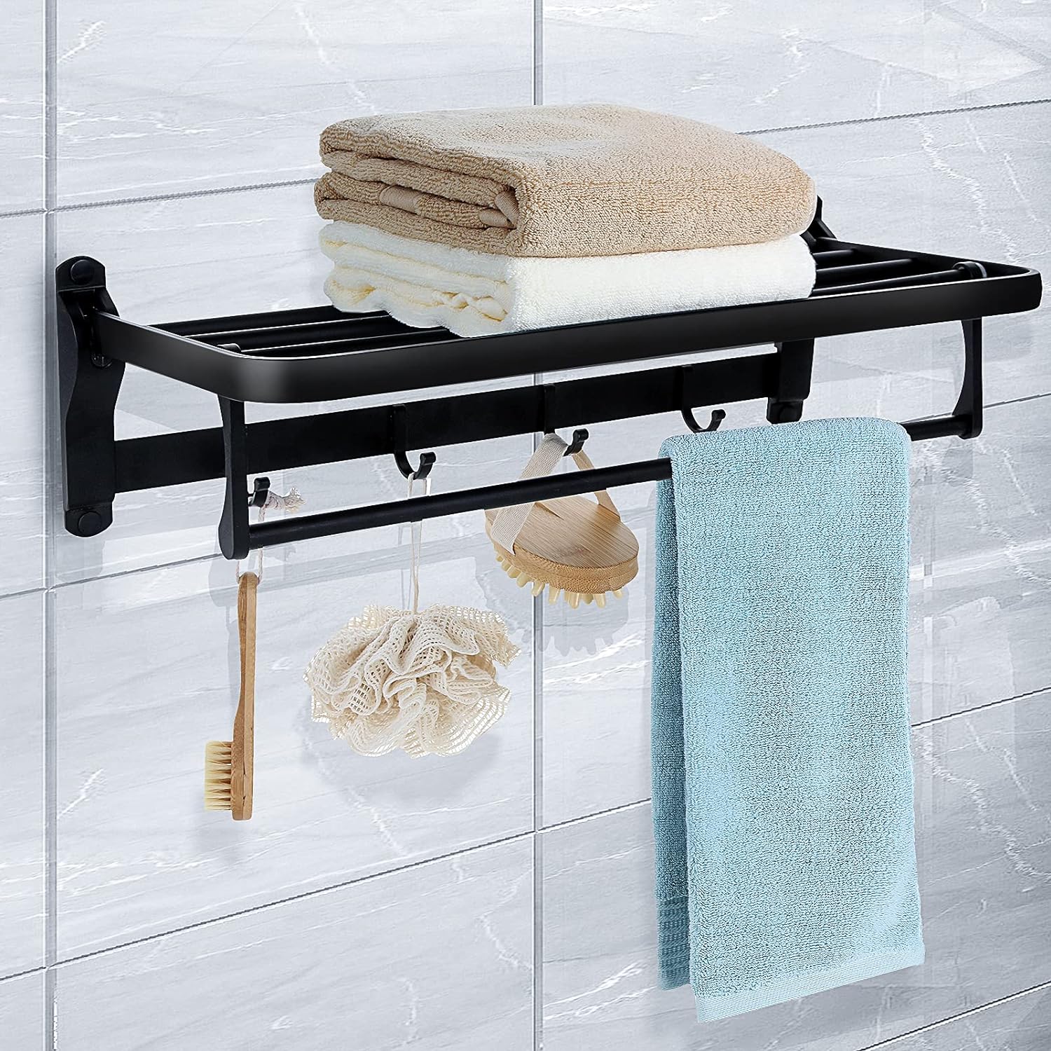 Dual-Level Towel Rail & Storage Shelf