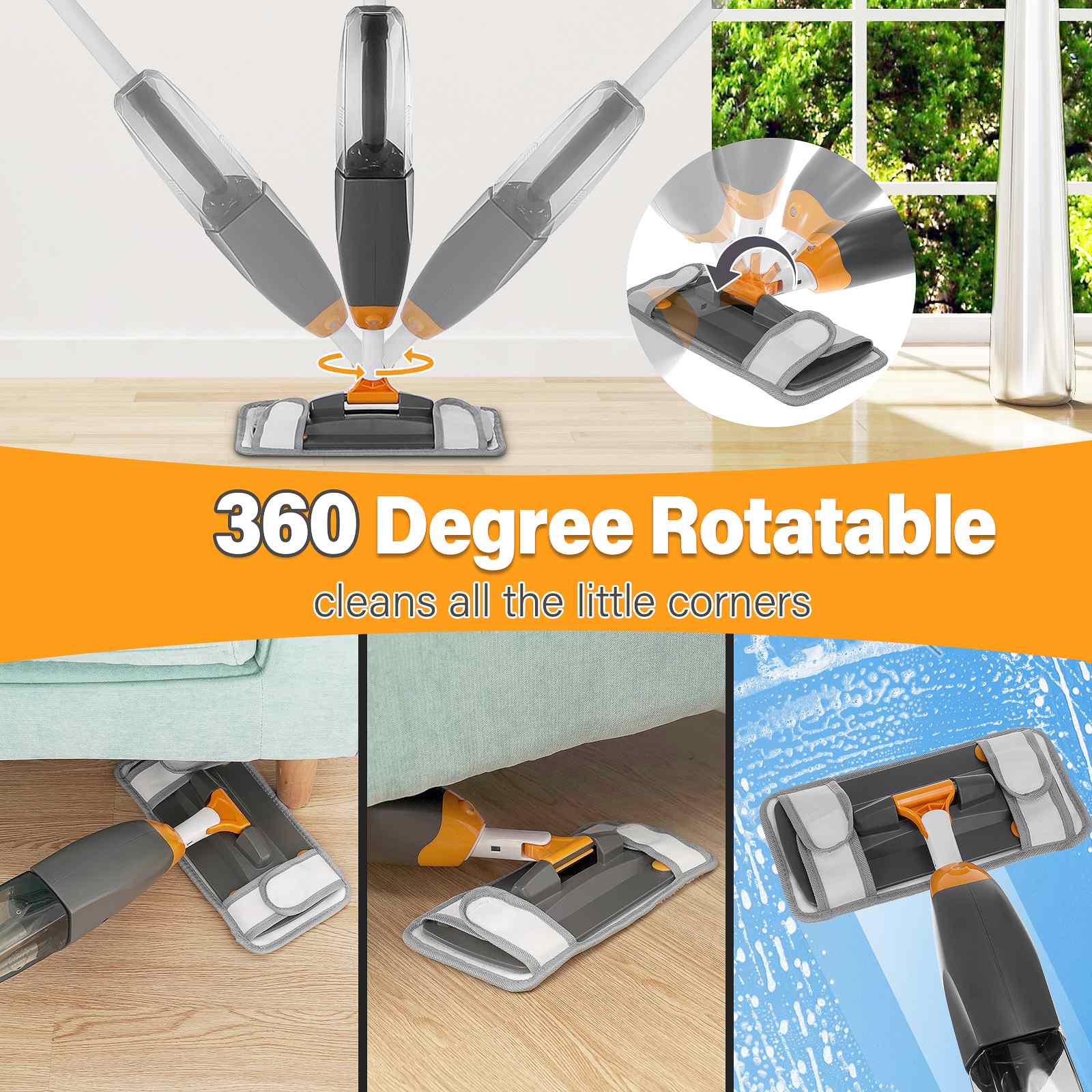 360° Spray Mop for Hardwood, Laminate, Tile Floor