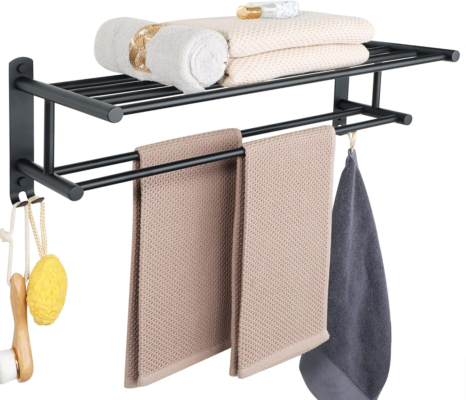 Dual-Level Towel Rail & Storage Shelf