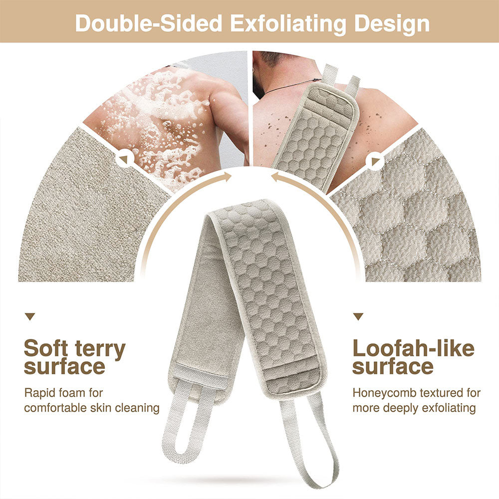 Double-Sided Exfoliating Back Wash Towel – Body Scrub Strap for Deep Clean